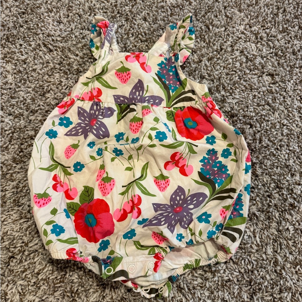 Baby Boden Floral Strawberry Baby girl Romper Cream and Bright Print